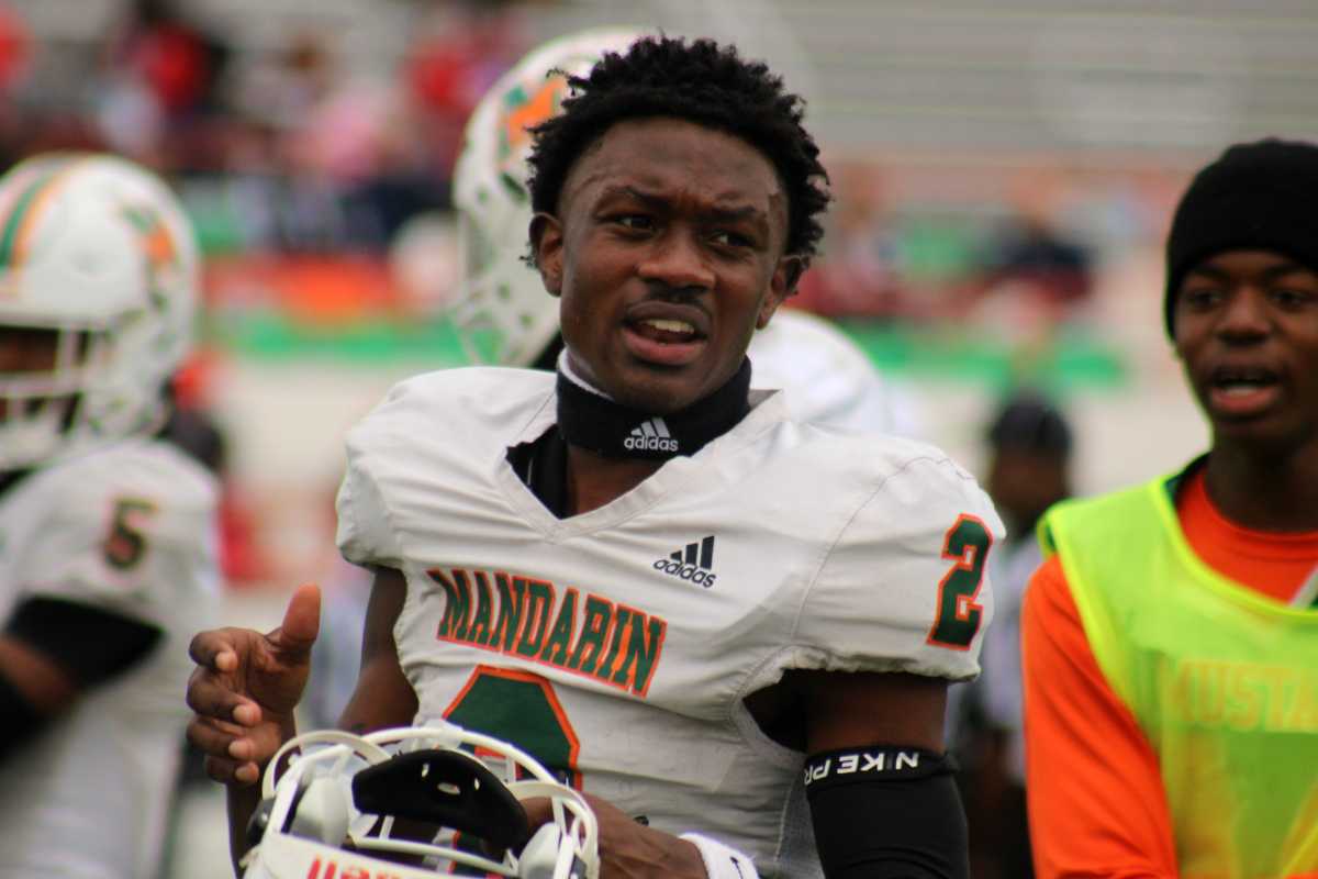 2025 5-star WR Jaime Ffrench during his junior season at Mandarin High School. (Photo by Clayton Freeman of the Florida Times-Union)